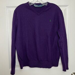 POLO RALPH LAUREN Men Merino Wool Purple Long Sleeve V-Neck Sweater | size 2XB